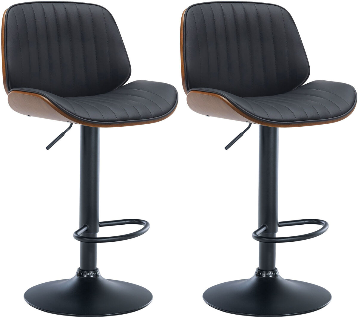 Set de 2 taburetes de bar nova en polipiel simil cuero nogal/negro 50x49.5x90 cm