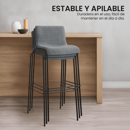 Juego de 2 taburetes de bar Hover, tela, base de cuatro patas Gris claro 48X43X100 cm