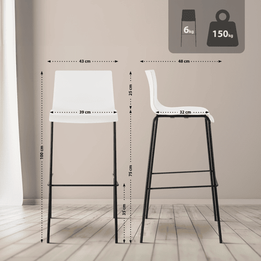 Pack de 2 Taburetes de Bar Hover de Plástico Blanco 48X43X100 cm
