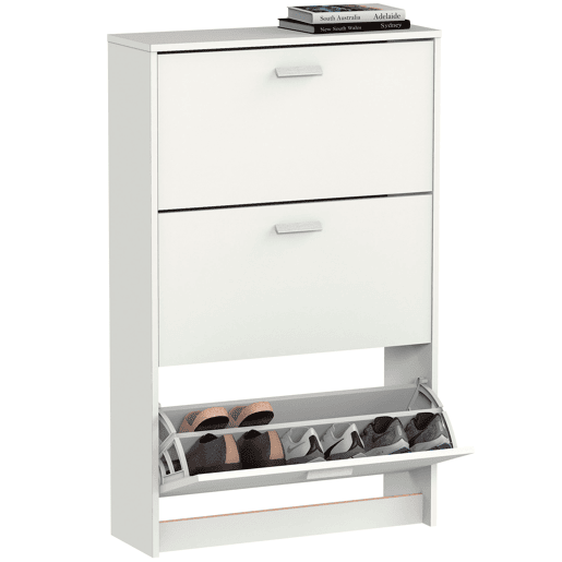 Briebe Nova Sapateira Organizador de Corredor, Móvel Auxiliar Estreito de Madeira para Sapatos, 3 Portas, 119,5x74x25 cm, , Branco