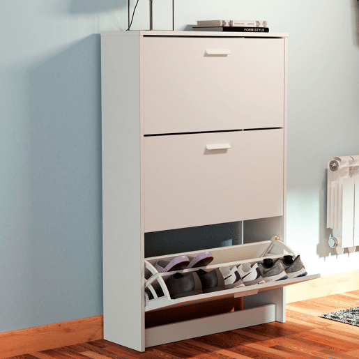 Briebe Nova Sapateira Organizador de Corredor, Móvel Auxiliar Estreito de Madeira para Sapatos, 3 Portas, 119,5x74x25 cm, , Branco