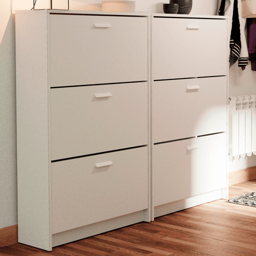 Briebe Nova Sapateira Organizador de Corredor, Móvel Auxiliar Estreito de Madeira para Sapatos, 3 Portas, 119,5x74x25 cm, , Branco