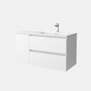 Móveis Bequia 90cm + 1 Sofá Porta Esquerda + Pia Cerâmica | Cor Branco Mate | 90x45x54