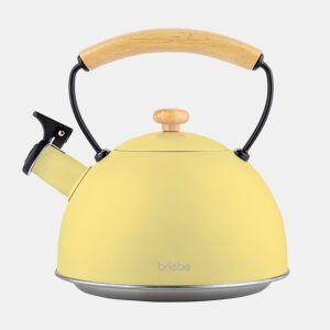 Briebe Pastel Chaleira de Indução com Apito, 2,3 L, Aço Inox, Retro, Vitrocerâmica, Gás, Cabo de Madeira, , Amarelo