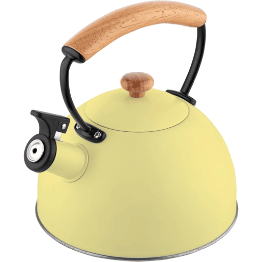 Briebe Pastel Chaleira de Indução com Apito, 2,3 L, Aço Inox, Retro, Vitrocerâmica, Gás, Cabo de Madeira, , Amarelo
