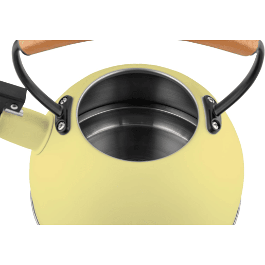Briebe Pastel Chaleira de Indução com Apito, 2,3 L, Aço Inox, Retro, Vitrocerâmica, Gás, Cabo de Madeira, , Amarelo
