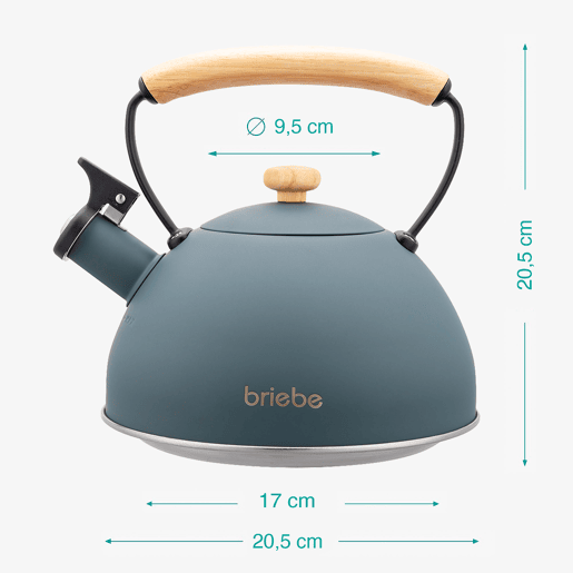 Briebe Nordic Chaleira de Indução com Apito, 2,3 L, Aço Inox, Vitrocerâmica, Gás, Cabo de Madeira, , Cinza