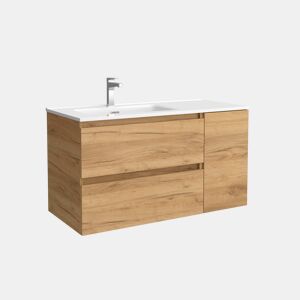Móveis Bequia 90cm + 1 Sofá Porta Direita + Pia Cerâmica | Cor Carvalho África | 90x45x54