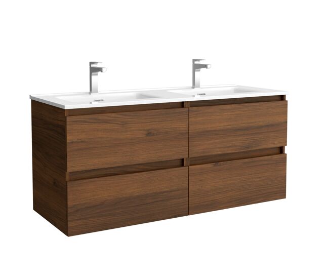 Mueble de baño bequia 160cm + lavabo mineralsolid | nogal|160x45x54