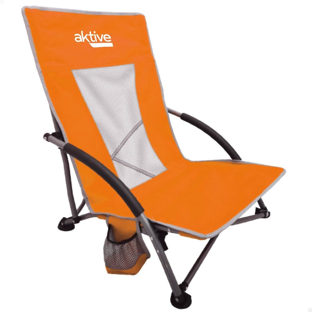 Aktive silla de playa plegable baja y transpirable naranja c/posavasos