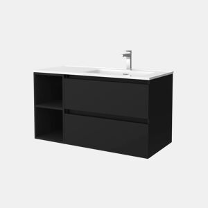 Móveis Bequia 100cm + 2 compartimentos esquerdos + lavatório de cerâmica | Cor Preto Mate | 100x45x54