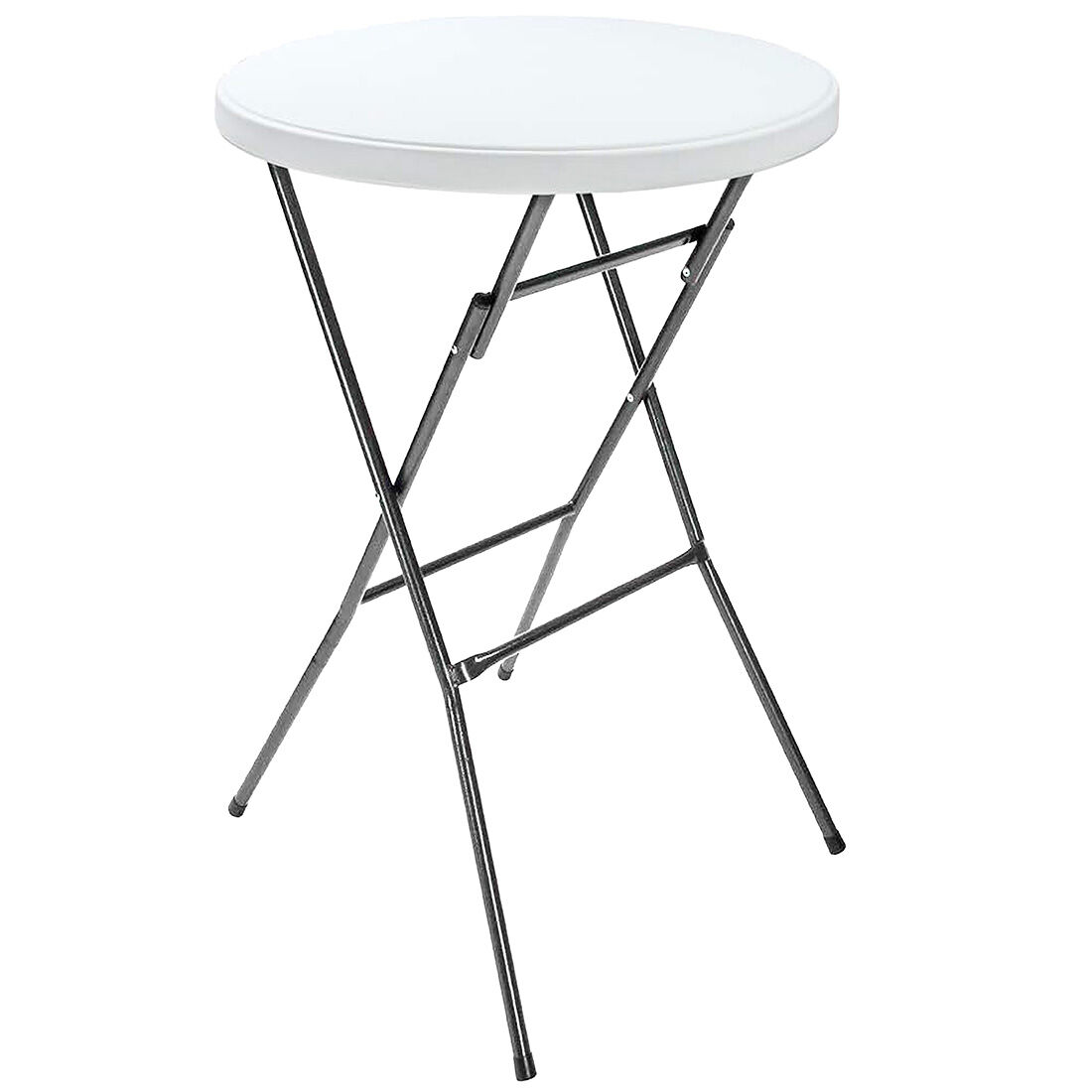 Acomoda textil – mesa de coctel redonda portátil para jardín y terraza. mesa blanca plegable de interior y exterior, resistente y duradera para fiestas y celebraciones 80x110 cm.