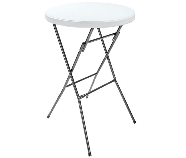 Acomoda textil – mesa de coctel redonda portátil para jardín y terraza. mesa blanca plegable de interior y exterior, resistente y duradera para