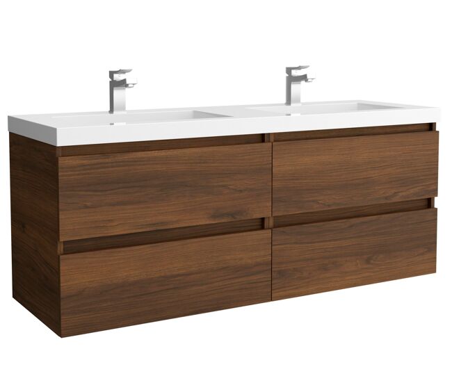 Mueble de baño bequia 140cm + lavabo carga mineral toscana | nogal|140x45x59