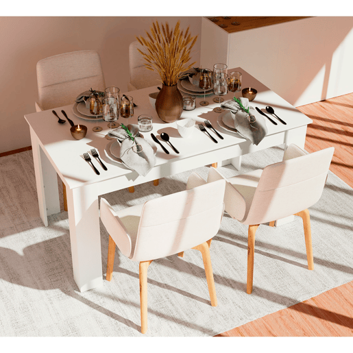 Briebe Opal Mesa Comedor Madera, Salón o Cocina para 4 - 6 Personas 77x140x80 cm, Muebles Diseño Moderno, , Blanco