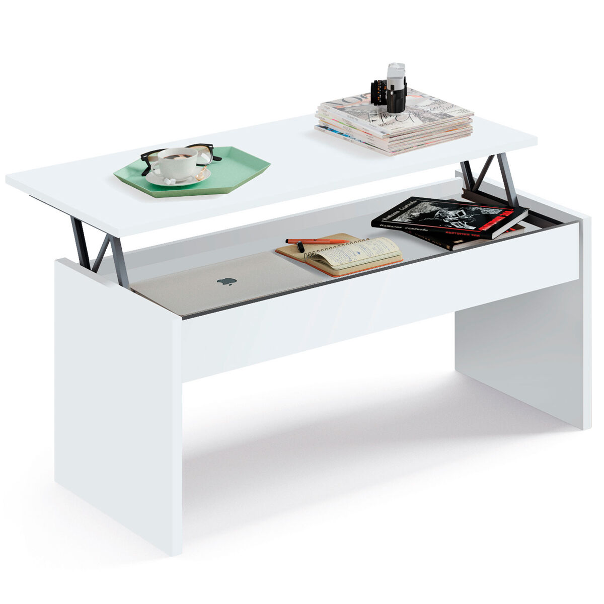 briebe opal mesa centro elevable comedor salon mesita cafe auxiliar para sofa 47x100x50cm58x100x50cm  blanco