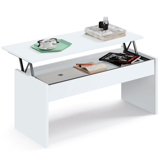 Briebe Opal Mesa de Centro Elevável, Sala de Jantar, Sala de Estar, Mesinha Baixa para Sofá, 47x100x50cm 58x100x50cm, , Branco
