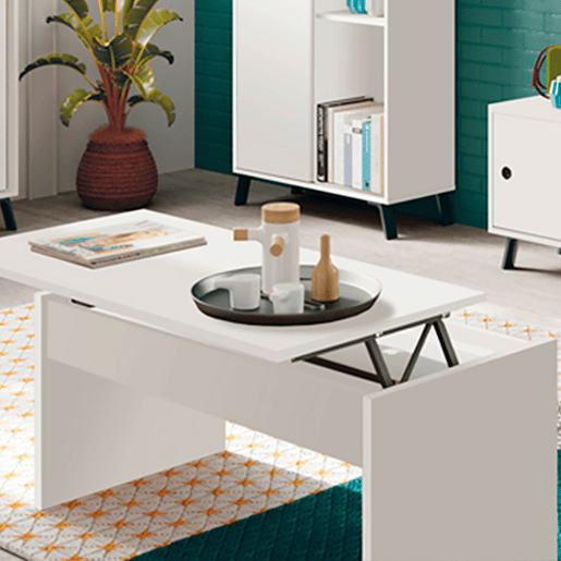 Briebe Opal Mesa de Centro Elevável, Sala de Jantar, Sala de Estar, Mesinha Baixa para Sofá, 47x100x50cm 58x100x50cm, , Branco