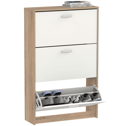 Briebe Nova Sapateira Organizador de Corredor, Móvel Auxiliar Estreito de Madeira para Sapatos, 3 Portas, 119,5x74x25 cm, , Branco
