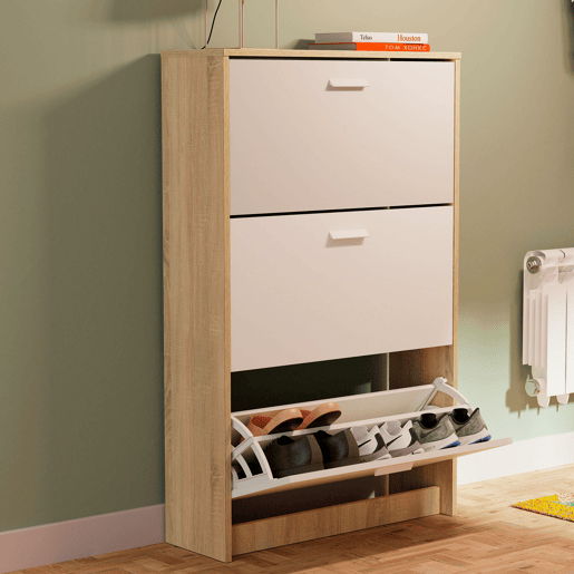 Briebe Nova Sapateira Organizador de Corredor, Móvel Auxiliar Estreito de Madeira para Sapatos, 3 Portas, 119,5x74x25 cm, , Branco