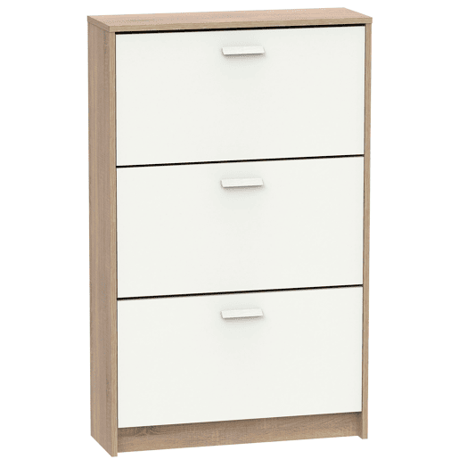 Briebe Nova Sapateira Organizador de Corredor, Móvel Auxiliar Estreito de Madeira para Sapatos, 3 Portas, 119,5x74x25 cm, , Branco