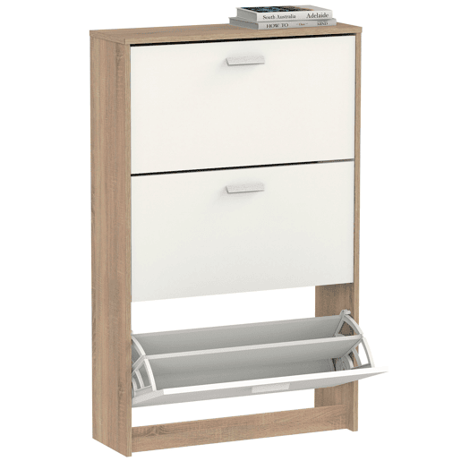 Briebe Nova Sapateira Organizador de Corredor, Móvel Auxiliar Estreito de Madeira para Sapatos, 3 Portas, 119,5x74x25 cm, , Branco