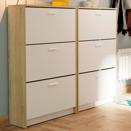 Briebe Nova Sapateira Organizador de Corredor, Móvel Auxiliar Estreito de Madeira para Sapatos, 3 Portas, 119,5x74x25 cm, , Branco