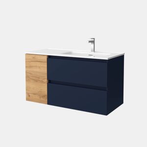 Móveis Bequia 90cm + 1 Sofá Porta Esquerda + Lavatório Cerâmico |Cor Azul Acetinado  Carvalho África |90x45x54