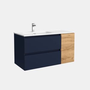 Móvel de Banheiro Bequia 90cm + 1 Sofá Porta Direita + Pia Cerâmica | Cor Azul Acetinado  Carvalho África | 90x45x54