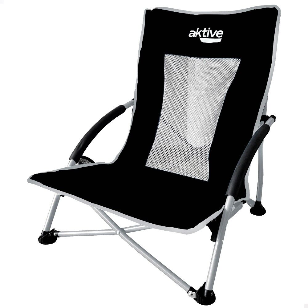 Aktive silla plegable camping baja y transpirable negra c/posavasos