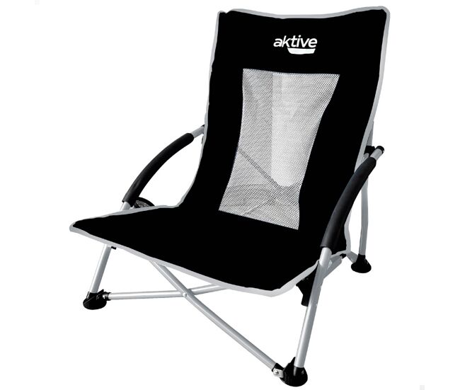 Aktive silla plegable camping baja y transpirable negra c/posavasos