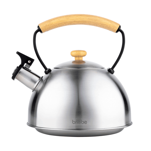 Briebe Wooden Chaleira de Indução com Apito, 2,3 L, Aço Inox, Retro, Vitrocerâmica, Gás, Cabo de Madeira, , Inox