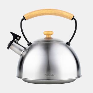 Briebe Wooden Chaleira de Indução com Apito, 2,3 L, Aço Inox, Retro, Vitrocerâmica, Gás, Cabo de Madeira, , Inox