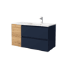 Móveis Banho Bequia 100cm + 1 Móvel de Arrumação Porta Esquerda + Lavatório Cerâmico|Azul Acetinado  Carvalho África | 100x45x54