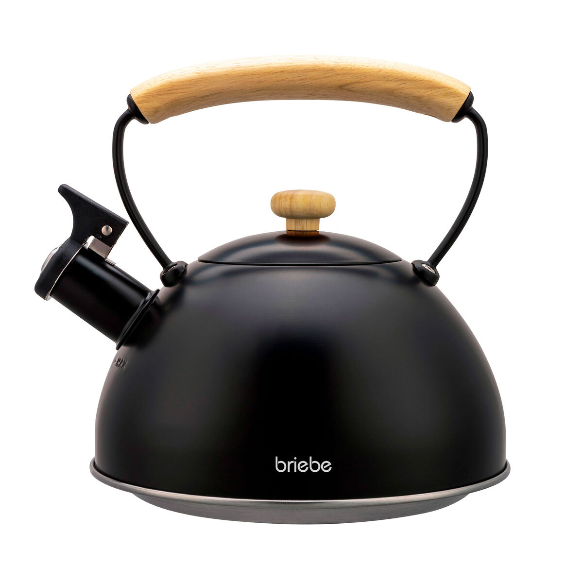 Briebe wooden tetera con silbato, hervidor de agua 2,3l, inducción, acero inox, vintage, mango madera, , negro