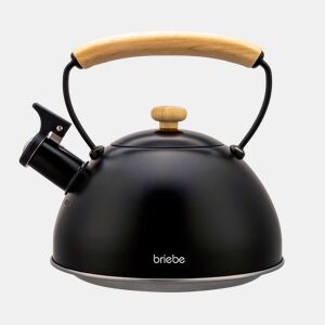 Briebe Wooden Chaleira de Indução com Apito, 2,3 L, Aço Inox, Vitrocerâmica, Gás, Cabo de Madeira, , Preto