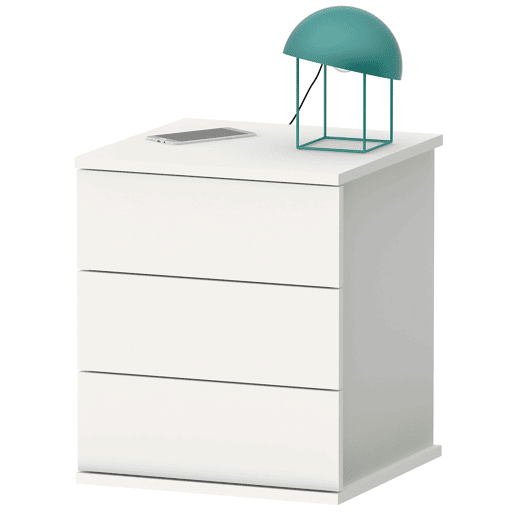 Briebe Serenade Mesa de Cabeceira com 3 Gavetas, Mesinha de Quarto 48,5x41x 40 cm (altura x largura x profundidade), , Branco