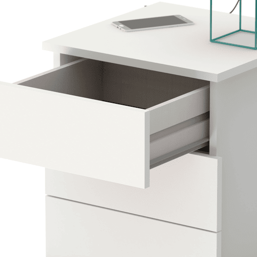 Briebe Serenade Mesa de Cabeceira com 3 Gavetas, Mesinha de Quarto 48,5x41x 40 cm (altura x largura x profundidade), , Branco