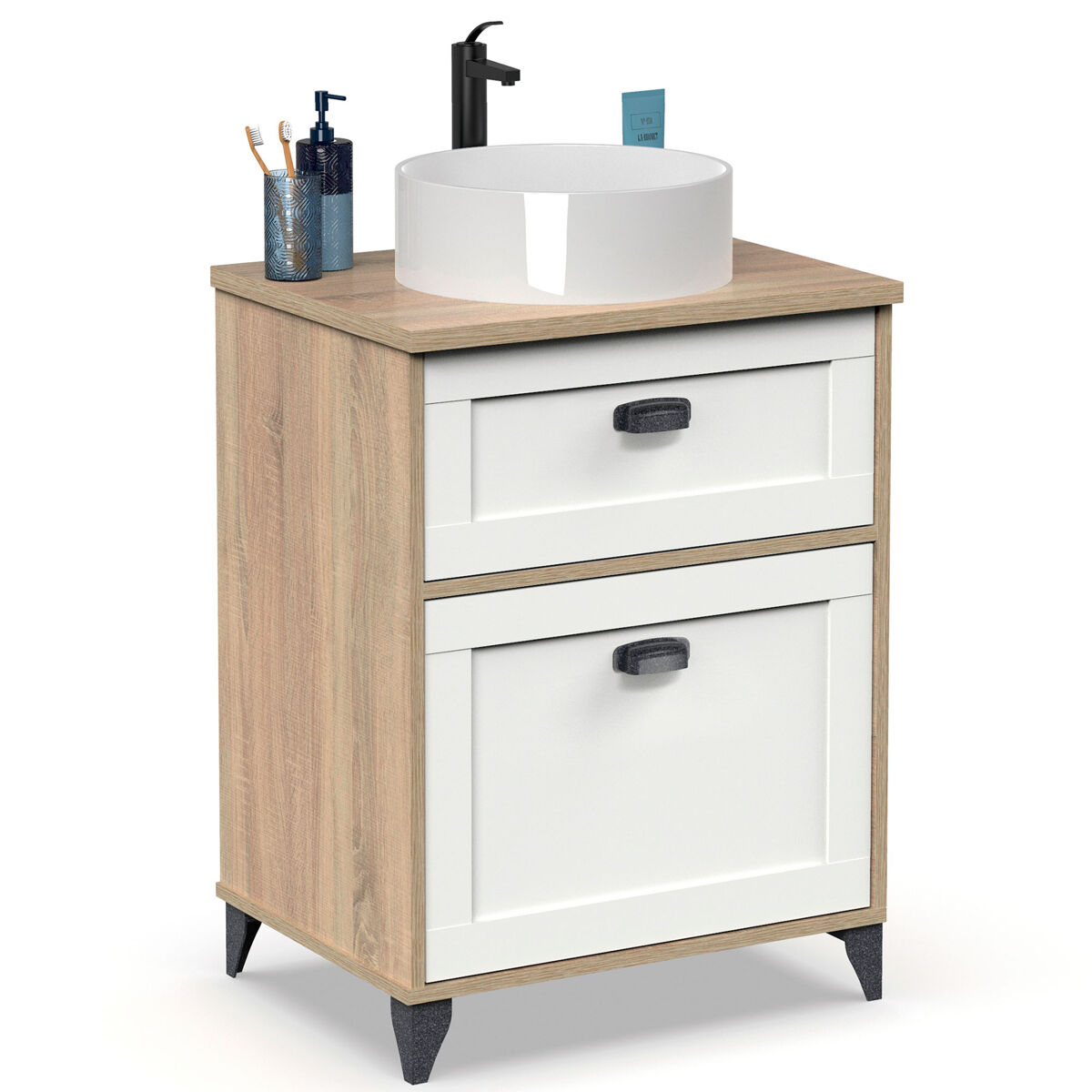 Briebe eterna mueble baño 60cm lavabo sobre encimera no incluido, armario auxiliar estilo vintage 80x61x47cm, , blanco