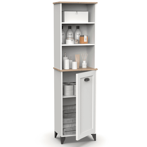 Briebe Eterna Coluna Casa de Banho, Móvel Auxiliar Armazenamento, Armário Alto Estilo Vintage 168x46,5x31 cm, 3 Prateleiras, 1 Porta, , Branco