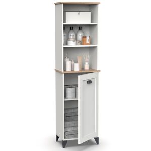 Briebe Eterna Coluna Casa de Banho, Móvel Auxiliar Armazenamento, Armário Alto Estilo Vintage 168x46,5x31 cm, 3 Prateleiras, 1 Porta, , Branco
