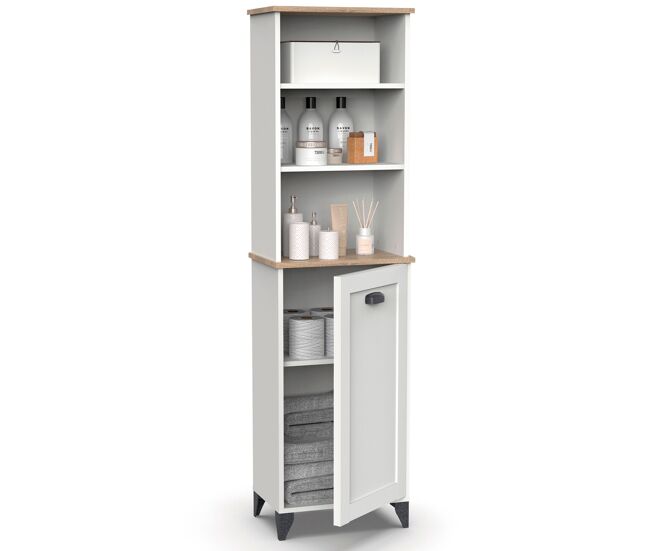 Briebe eterna columna de baño, mueble auxiliar, armario alto estilo vintage 168x46,5x31 cm espacio almacenaje, , blanco
