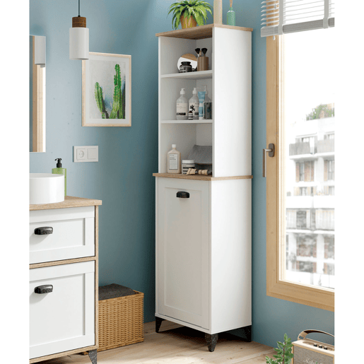 Briebe Eterna Coluna Casa de Banho, Móvel Auxiliar Armazenamento, Armário Alto Estilo Vintage 168x46,5x31 cm, 3 Prateleiras, 1 Porta, , Branco