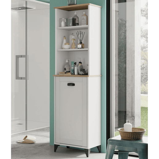 Briebe Eterna Coluna Casa de Banho, Móvel Auxiliar Armazenamento, Armário Alto Estilo Vintage 168x46,5x31 cm, 3 Prateleiras, 1 Porta, , Branco