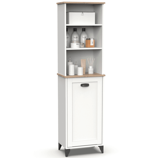 Briebe Eterna Coluna Casa de Banho, Móvel Auxiliar Armazenamento, Armário Alto Estilo Vintage 168x46,5x31 cm, 3 Prateleiras, 1 Porta, , Branco
