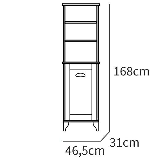Briebe Eterna Coluna Casa de Banho, Móvel Auxiliar Armazenamento, Armário Alto Estilo Vintage 168x46,5x31 cm, 3 Prateleiras, 1 Porta, , Branco