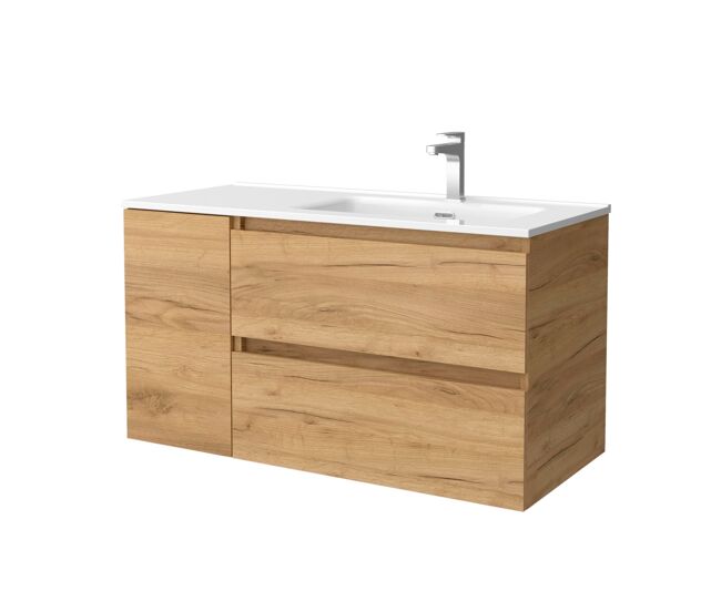 Mueble de baño bequia 100cm + coqueta 1 puerta izquierda + lavabo cerámica | roble |100x45x54