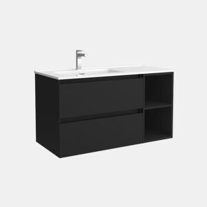 Móveis Bequia 90cm + armário direito de 2 furos + lavatório de cerâmica | Cor preto mate | 90x45x54