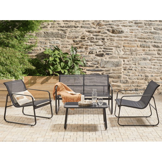 Conjunto de jardim com mesa 4 lugares BARREA Metal Preto