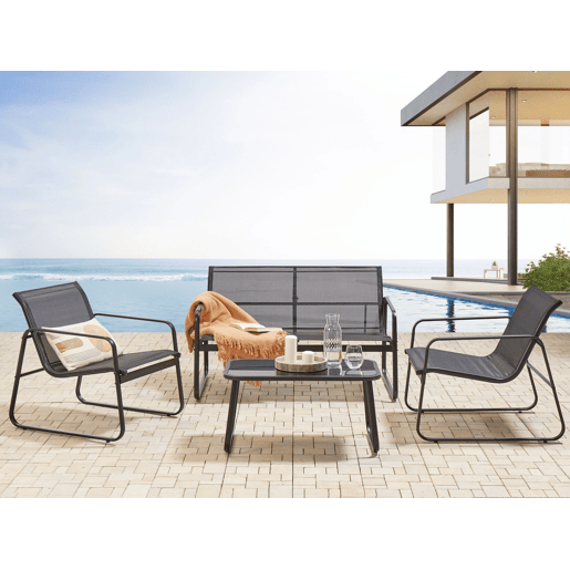 Conjunto de jardim com mesa 4 lugares BARREA Metal Preto